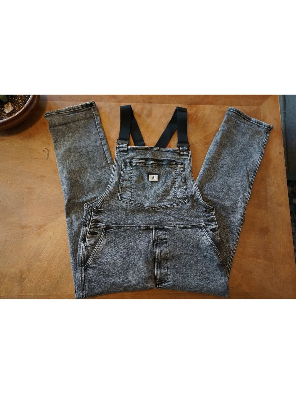 Ripton Superlite Bib Overalls Men's Gray Acid Wash Stretch Denim